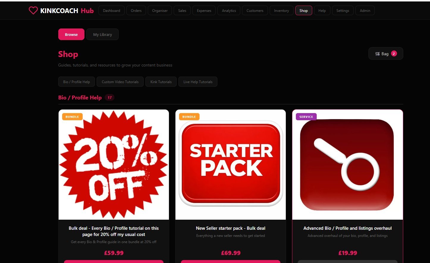 Shop with bundle, service, and guide product cards